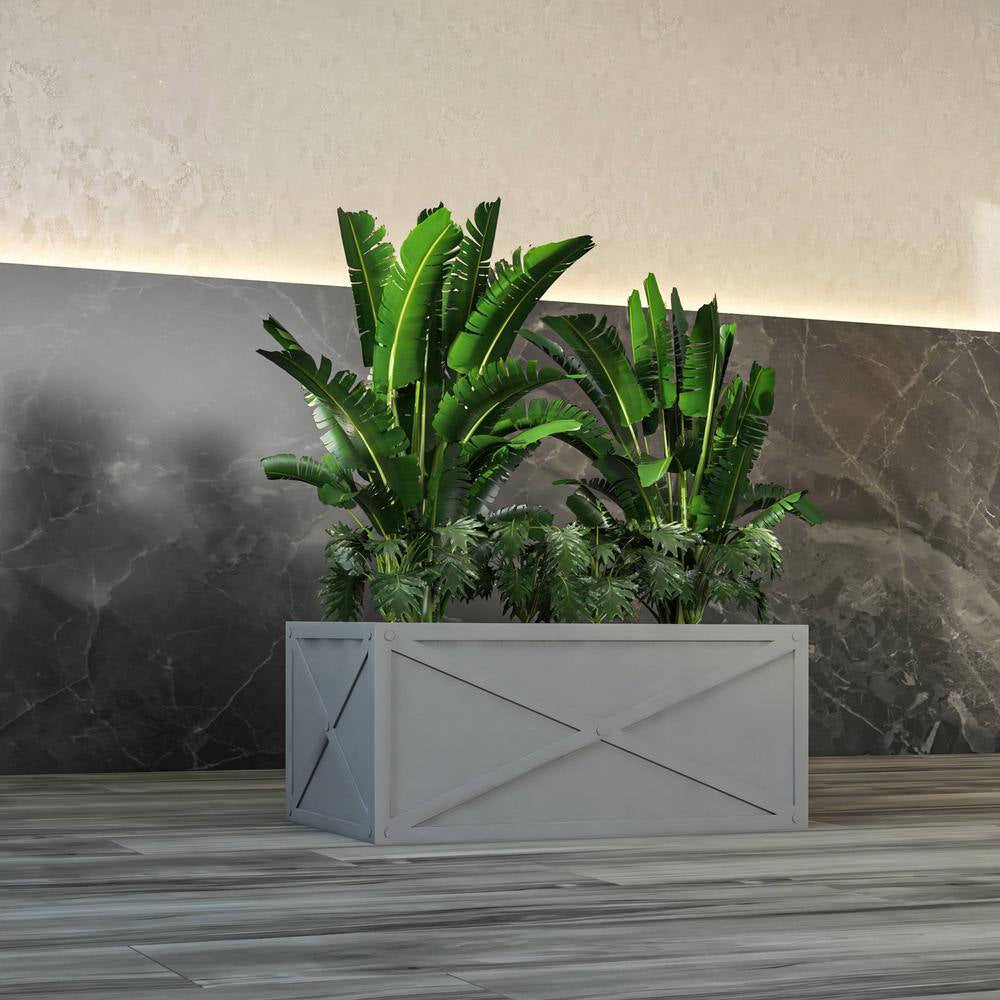 Bonsai 13 In. High Fiberstone Rectangular Planter Weather-Resistant Indoor and Outdoor 30 In. Wide Grey