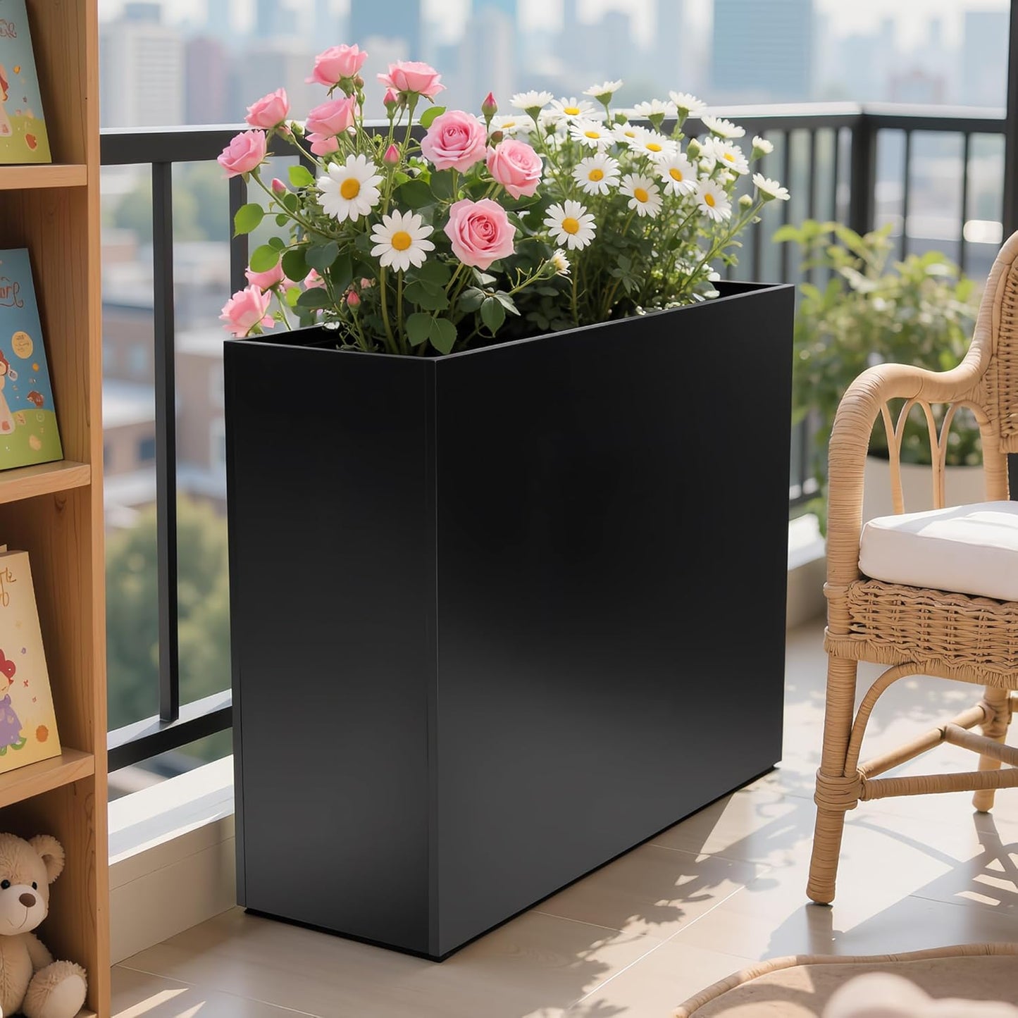 Metal Planter Box 38.2''L X 13''W X 30''H Rectangle Planters for Outdoor Plants Large Black Rectangular Planter with Felt Bag & Drainage Holes for Indoor or Outdoor Flower Garden Porch Patio