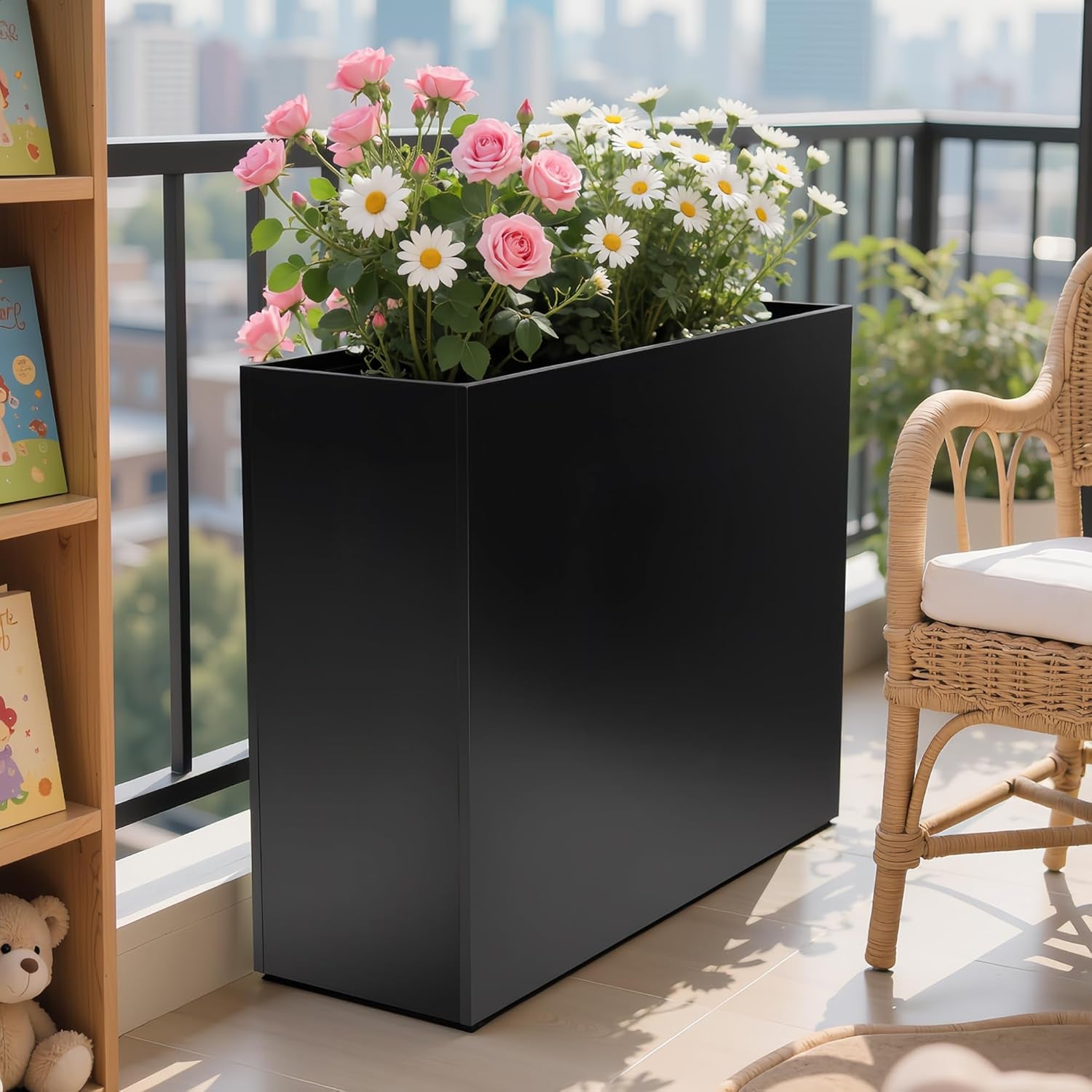 Metal Planter Box 38.2''L X 13''W X 30''H Rectangle Planters for Outdoor Plants Large Black Rectangular Planter with Felt Bag & Drainage Holes for Indoor or Outdoor Flower Garden Porch Patio