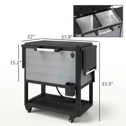 104 Qt. Large Capacity Patio Cooler Cart, Ice Chest with Bottle Opener and Shelves, Outdoor Beverage Bar Cart in Gray