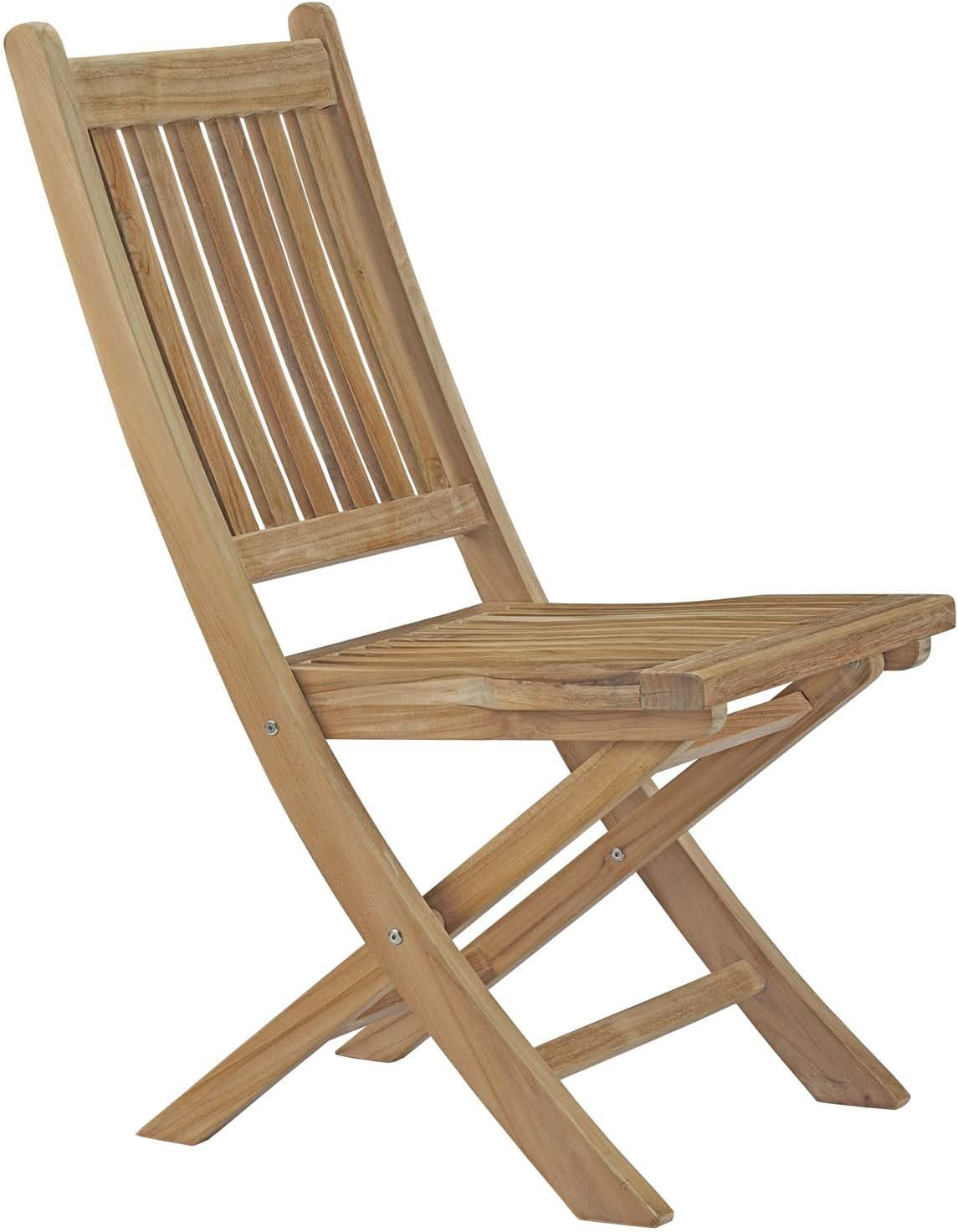 EEI-3309-NAT-SET Marina 7 Piece Patio Teak Outdoor Dining Set in Natural, Six Folding Side Chair/One Table,