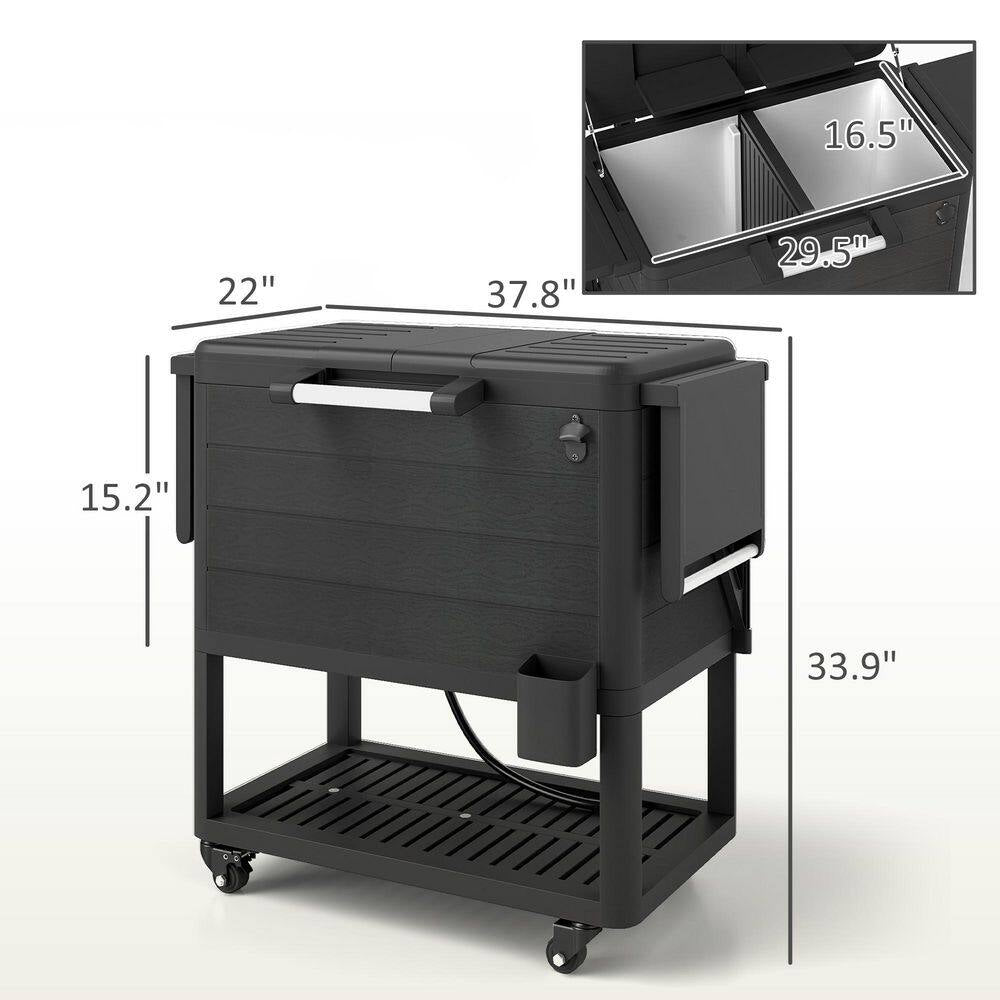 104 Qt. Large Capacity Patio Cooler Cart, Ice Chest with Bottle Opener and Shelves, Outdoor Beverage Bar Cart in Black