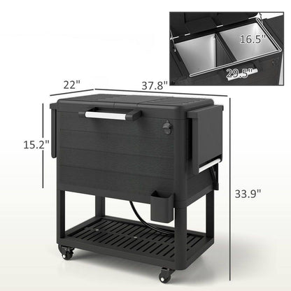 104 Qt. Large Capacity Patio Cooler Cart, Ice Chest with Bottle Opener and Shelves, Outdoor Beverage Bar Cart in Black