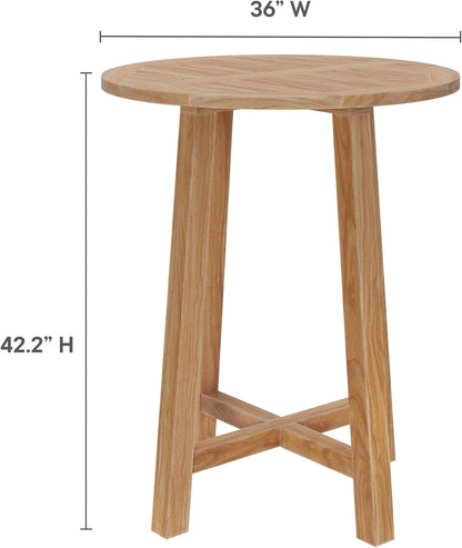 Wellspring 3-Piece Teak Wood Outdoor Bar Set in Blue Graphite – Bar Height Patio Dining Set with 2 Woven Rope Bar Stools and 1 Wood Pub Table