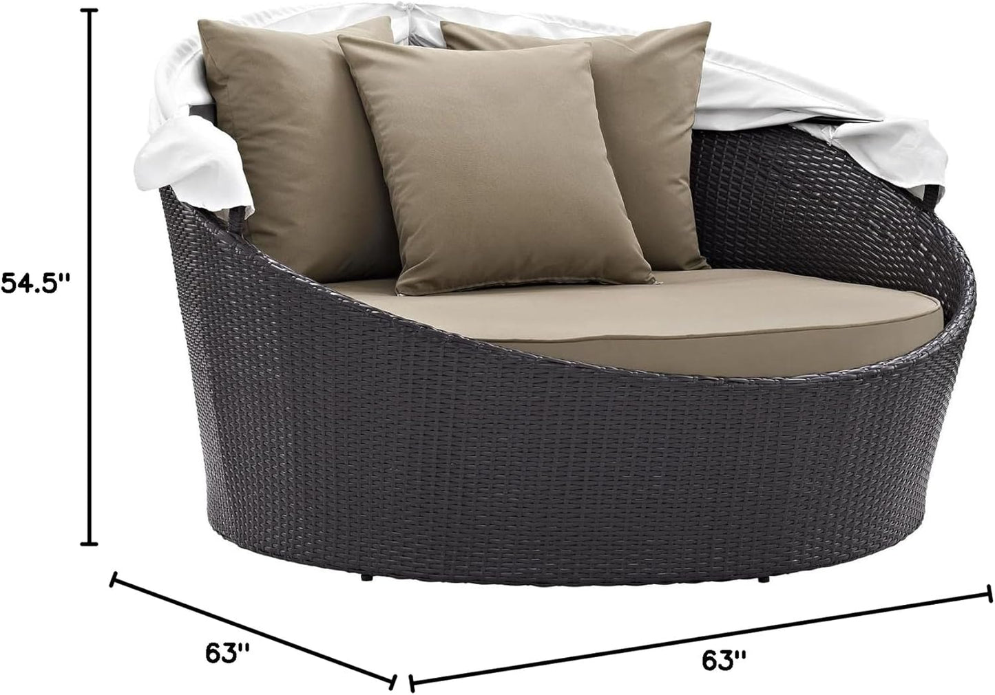 Convene Wicker Rattan Outdoor Patio Retractable Canopy round Poolside Sofa Daybed in Espresso Mocha