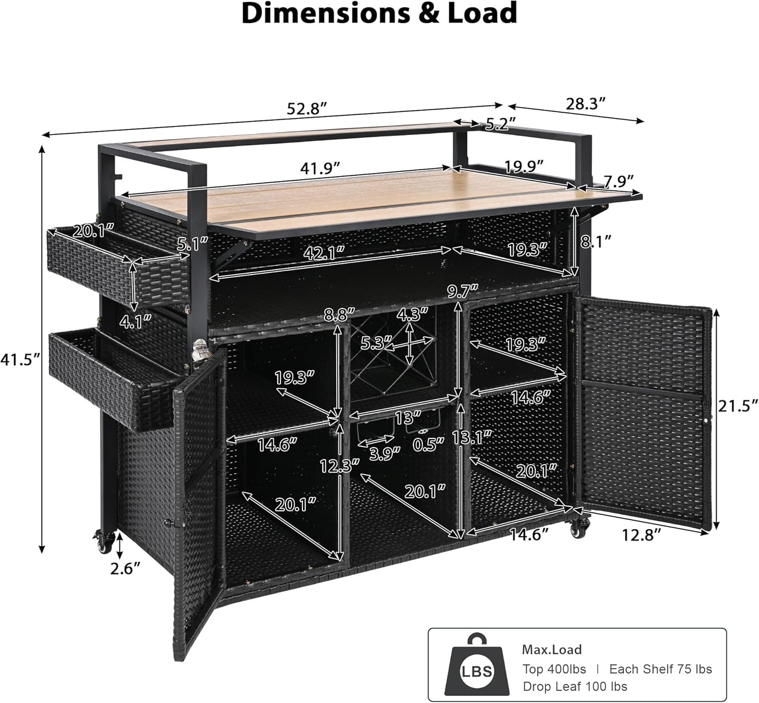 Outdoor Grill Cart BBQ Prep Station, Double Tabletop Rolling Wicker Kitchen Island with 7 Adjustable Shelves & Wine Rack, Weather-Resistant Storage Cabinet for Patio Backyard Garden, Black