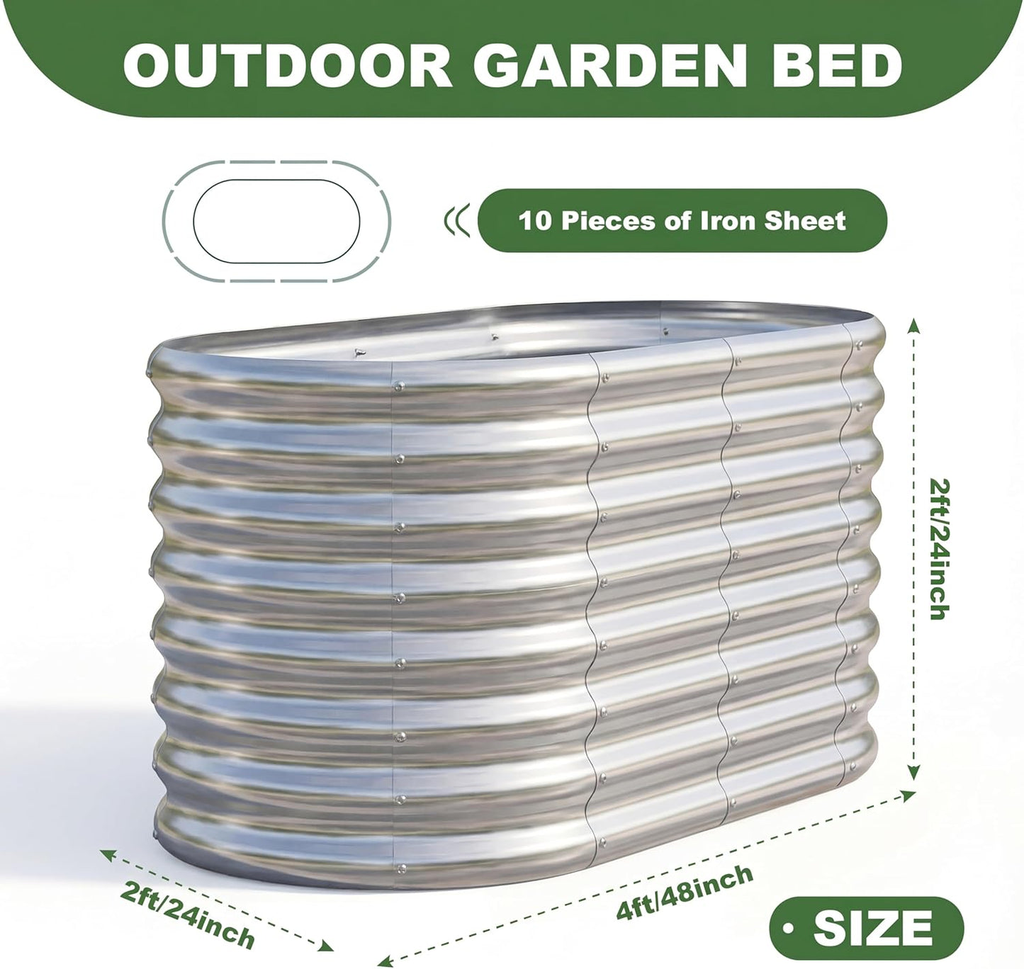 2 Pack 4×2×2Ft Galvanized Raised Garden Bed Outdoor,Oval Sturdy and Durable Planter Boxes for Vegetables, Fruits, Flowers and Plants, Easy Assembly, Silver