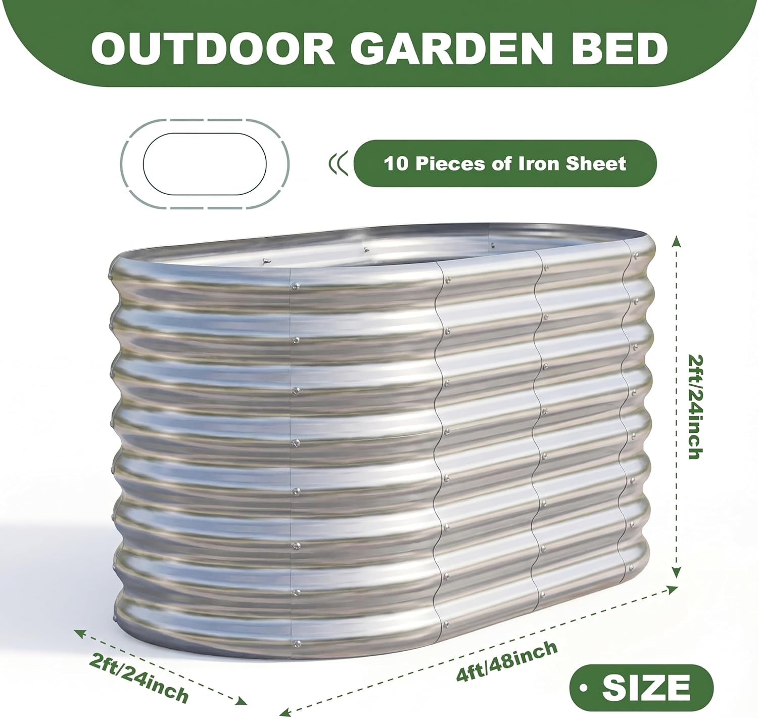 2 Pack 4×2×2Ft Galvanized Raised Garden Bed Outdoor,Oval Sturdy and Durable Planter Boxes for Vegetables, Fruits, Flowers and Plants, Easy Assembly, Silver