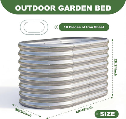 2 Pack 4×2×2Ft Galvanized Raised Garden Bed Outdoor,Oval Sturdy and Durable Planter Boxes for Vegetables, Fruits, Flowers and Plants, Easy Assembly, Silver