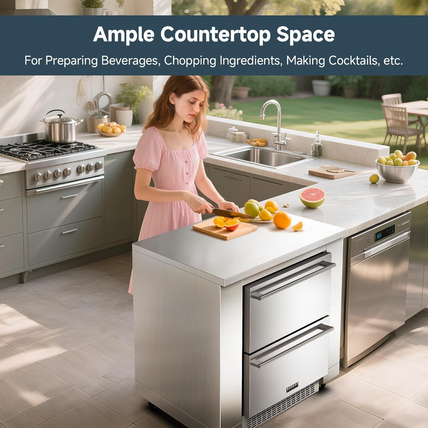 24Inch Stainless-Steel Outdoor Kitchen Cabinet for Beverage Refrigerator,Freestanding & under Counter Kitchen Appliance Cabinets Module Is Designed to Undercounter Beverage Cooler