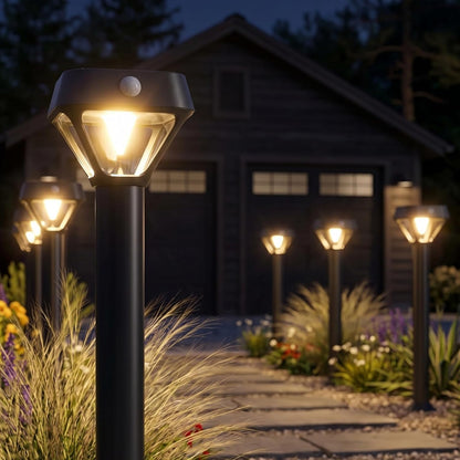 Smart Solar Pathway Lights Outdoor, Motion Sensor Landscape Lighting, 150LM Bright Solar Garden Lights with Bluetooth APP Control, RGB & Warm White Color Changing, IP65 Waterproof, 4 Pack