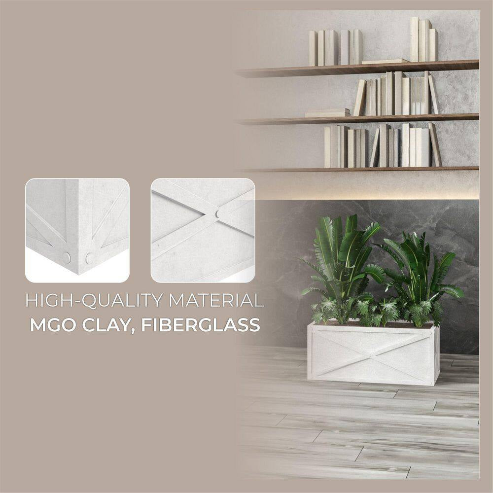 Bonsai Fiberstone Rectangular Planter Weather-Resistant Design MGO Clay Planter Pot for Indoor and Outdoor in White