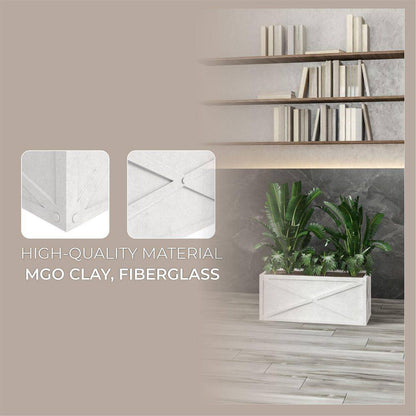 Bonsai Fiberstone Rectangular Planter Weather-Resistant Design MGO Clay Planter Pot for Indoor and Outdoor in White
