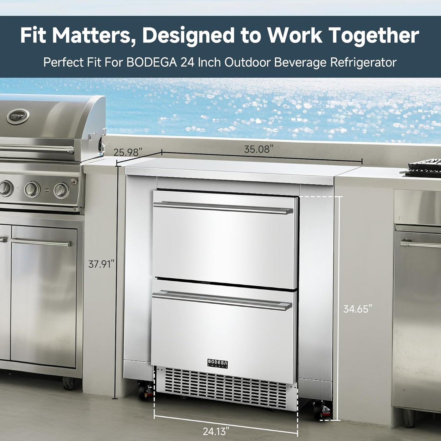 24Inch Stainless-Steel Outdoor Kitchen Cabinet for Beverage Refrigerator,Freestanding & under Counter Kitchen Appliance Cabinets Module Is Designed to Undercounter Beverage Cooler