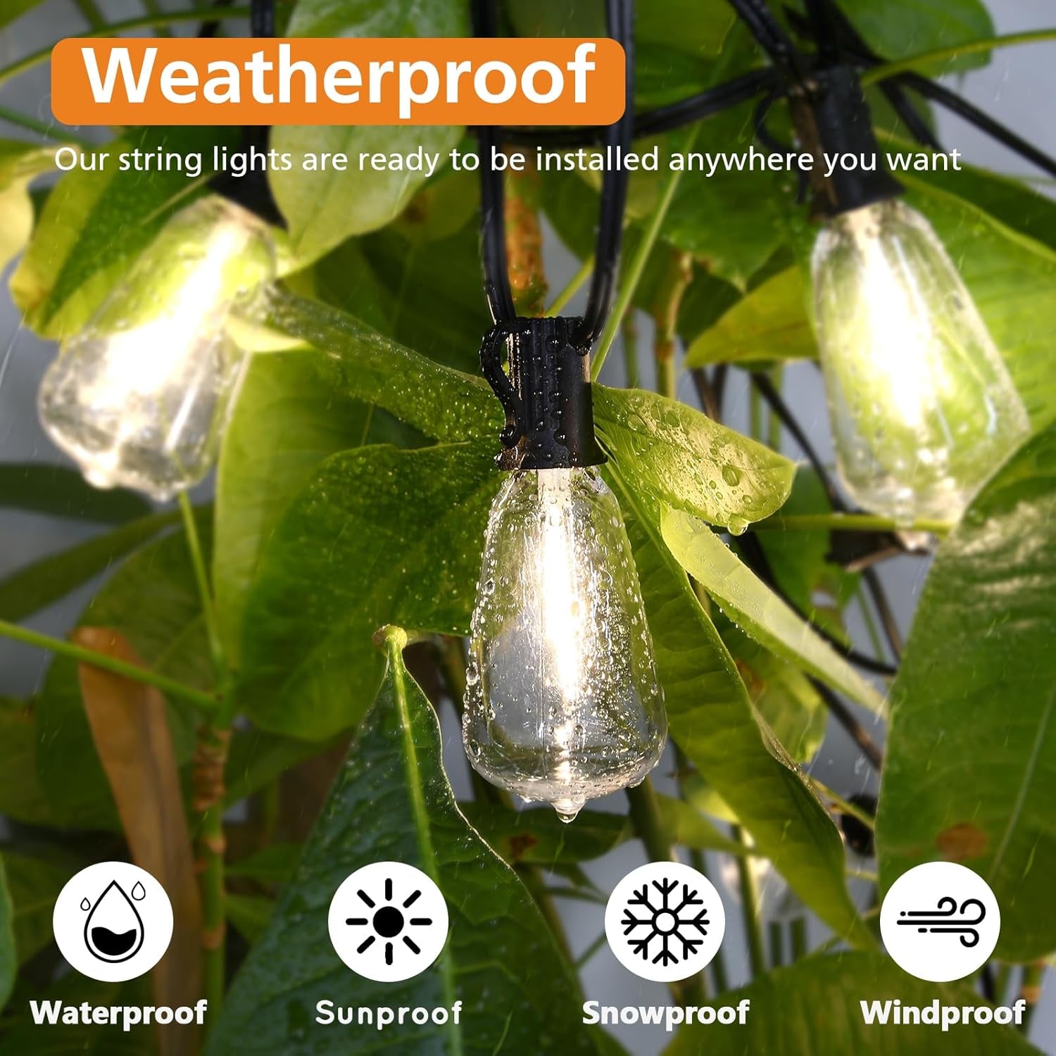 200FT Outdoor String Lights with Remote, 2700K/4000K/5000K Selectable LED String Lights for outside with 100+4 ST38 Edison Bulbs, 3 Modes Dimmable Patio Lights Waterproof for Camping, Deck
