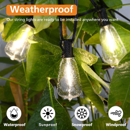 200FT Outdoor String Lights with Remote, 2700K/4000K/5000K Selectable LED String Lights for outside with 100+4 ST38 Edison Bulbs, 3 Modes Dimmable Patio Lights Waterproof for Camping, Deck