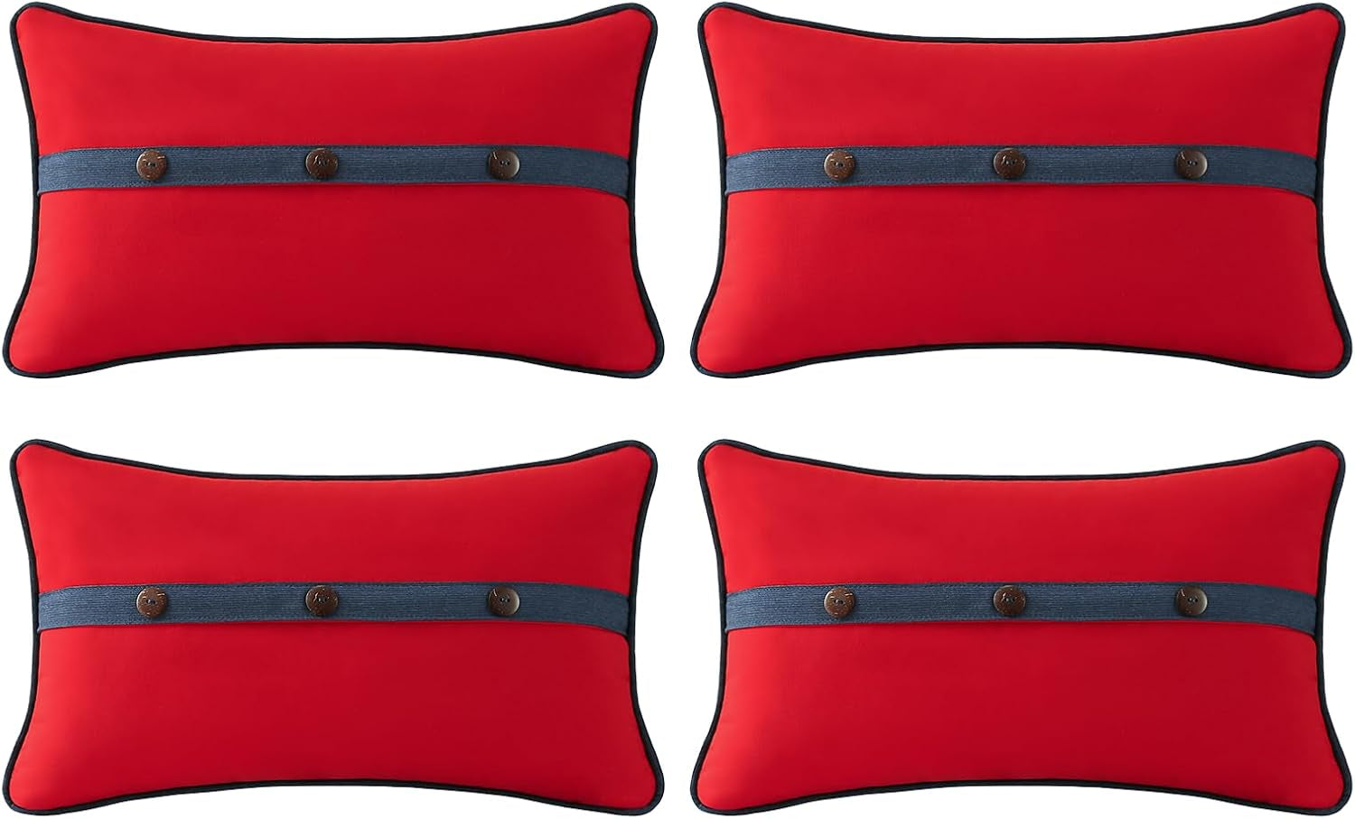 Outdoor Sunbrella Decorative Pillows with Triple Coconut Buttons Pack of 4, 20" X 12" Outdoor Pillow Set for Couch Bed Throw Patio Sofa, Canvas Logo Red/Specrtum Indigo