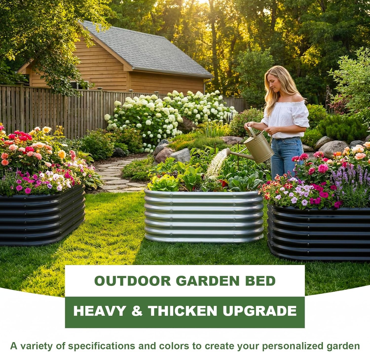 2 Pack 4×2×2Ft Galvanized Raised Garden Bed Outdoor,Oval Sturdy and Durable Planter Boxes for Vegetables, Fruits, Flowers and Plants, Easy Assembly, Silver
