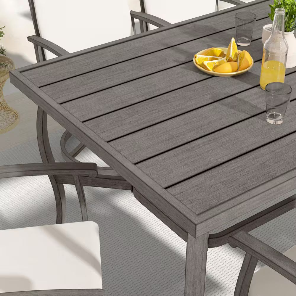 Alulux 7-Piece Aluminum Outdoor Dining Set with Swivel Rockers Chairs and Gray Cushions