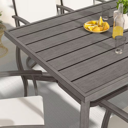 Alulux 7-Piece Aluminum Outdoor Dining Set with Swivel Rockers Chairs and Gray Cushions