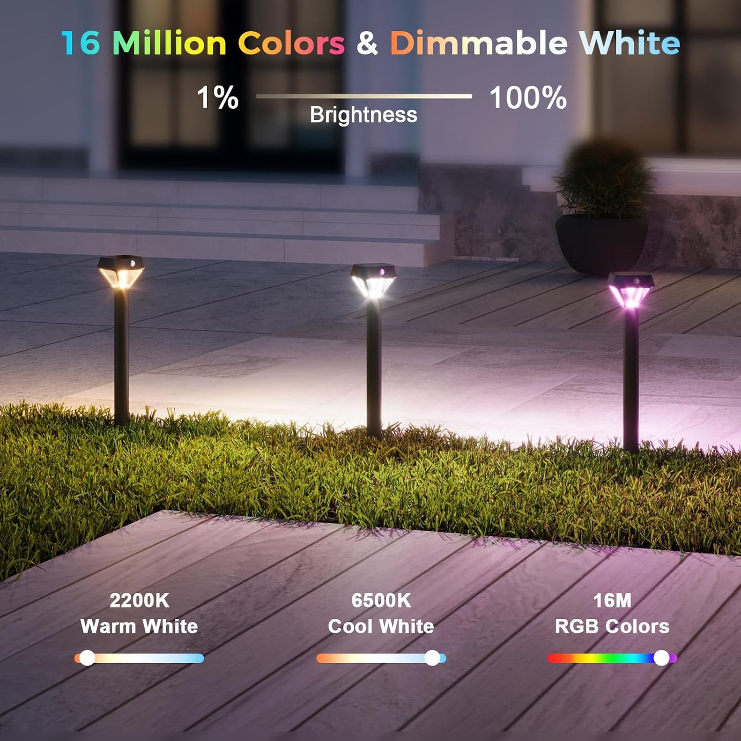 Smart Solar Pathway Lights Outdoor, Motion Sensor Landscape Lighting, 150LM Bright Solar Garden Lights with Bluetooth APP Control, RGB & Warm White Color Changing, IP65 Waterproof, 4 Pack