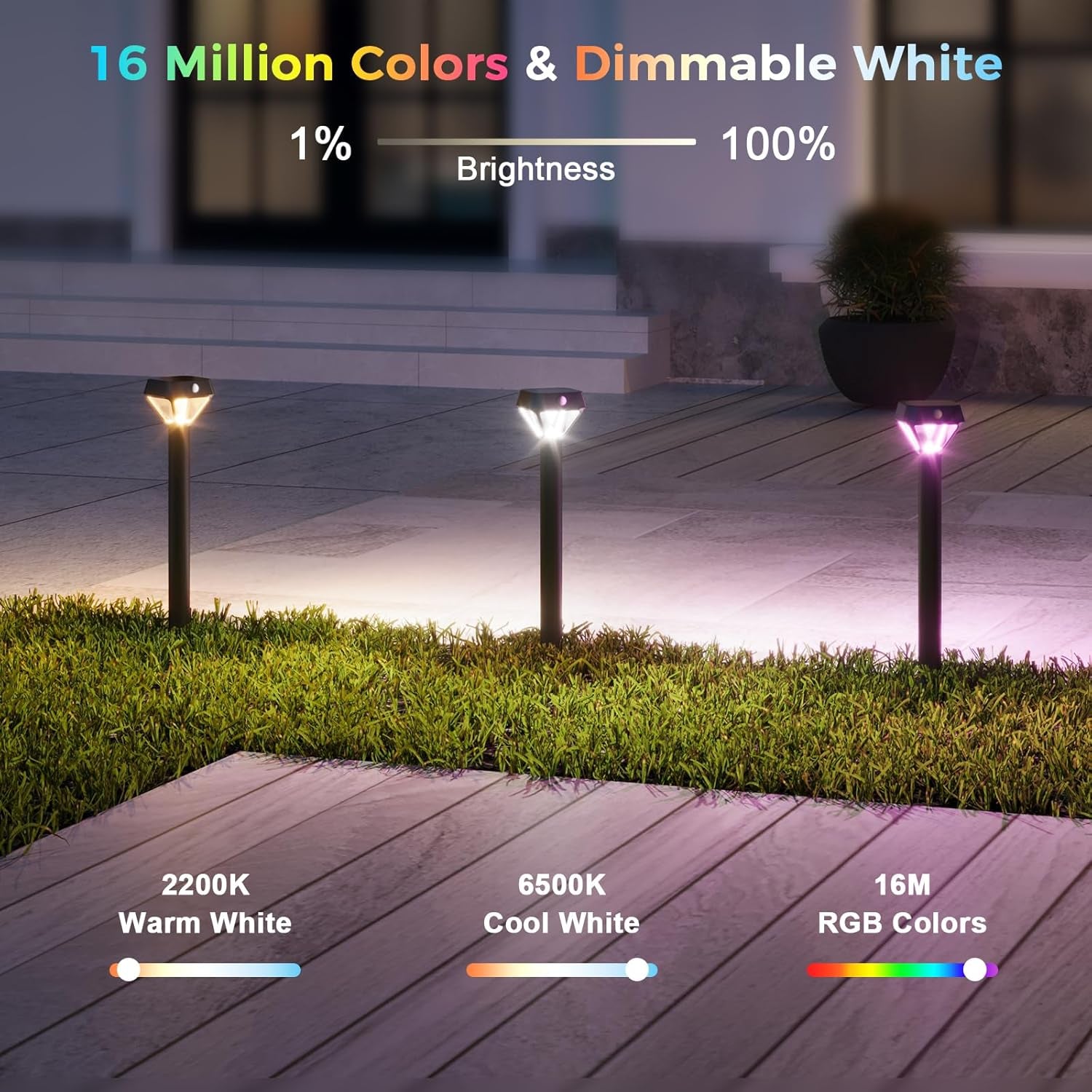 Smart Solar Pathway Lights Outdoor, Motion Sensor Landscape Lighting, 150LM Bright Solar Garden Lights with Bluetooth APP Control, RGB & Warm White Color Changing, IP65 Waterproof, 4 Pack