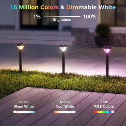 Smart Solar Pathway Lights Outdoor, Motion Sensor Landscape Lighting, 150LM Bright Solar Garden Lights with Bluetooth APP Control, RGB & Warm White Color Changing, IP65 Waterproof, 4 Pack