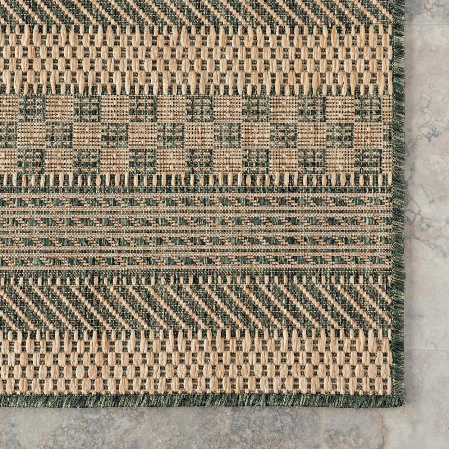 Vail Striped 9' X 12' Indoor/Outdoor Area Rug for Living Room Patio Deck Front Porch, Green