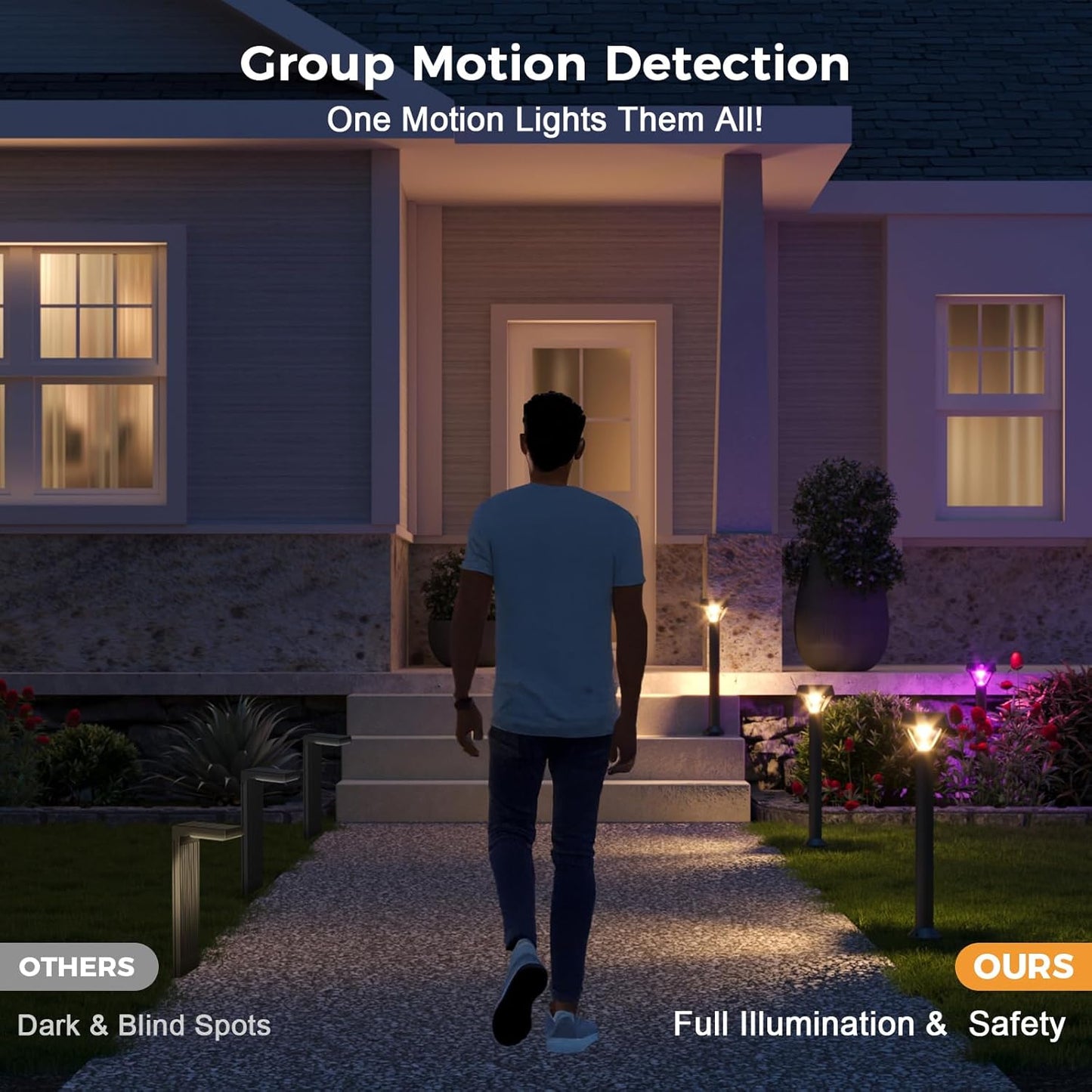 Smart Solar Pathway Lights Outdoor, Motion Sensor Landscape Lighting, 150LM Bright Solar Garden Lights with Bluetooth APP Control, RGB & Warm White Color Changing, IP65 Waterproof, 4 Pack