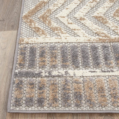 Distressed Geometric Indoor/Outdoor Beige Area Rug Modern Tribal Stripe, Durable Stain Resistant Perfect for Patio, Backyard, Deck and Outdoor Lounge 5' X 7'
