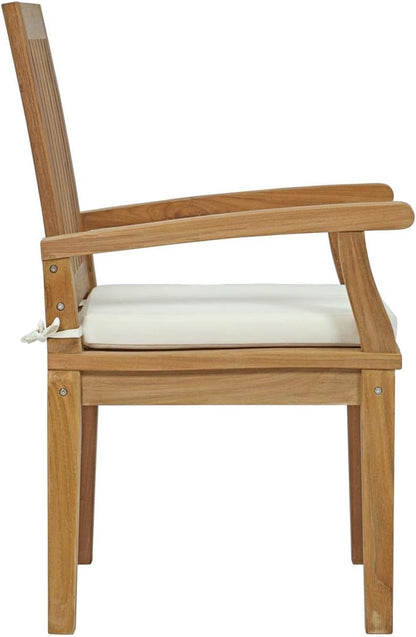 EEI-3283-NAT-WHI-SET Marina Premium Grade a Teak Wood 11-Piece Outdoor Patio Dining Furniture Set, Ten Folding Armchair/One Table, Natural White