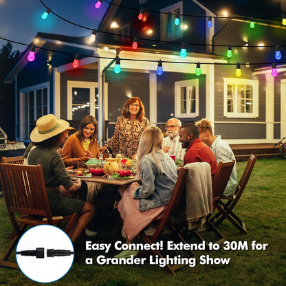 Outdoor String Lights Waterproof Patio Lights 104FT (2X52Ft) 40 RGBW Dimmable LED Bulbs, APP & Remote Control, Shatterproof Hanging Color Changing Lights for outside Backyard Party Porch Balcony