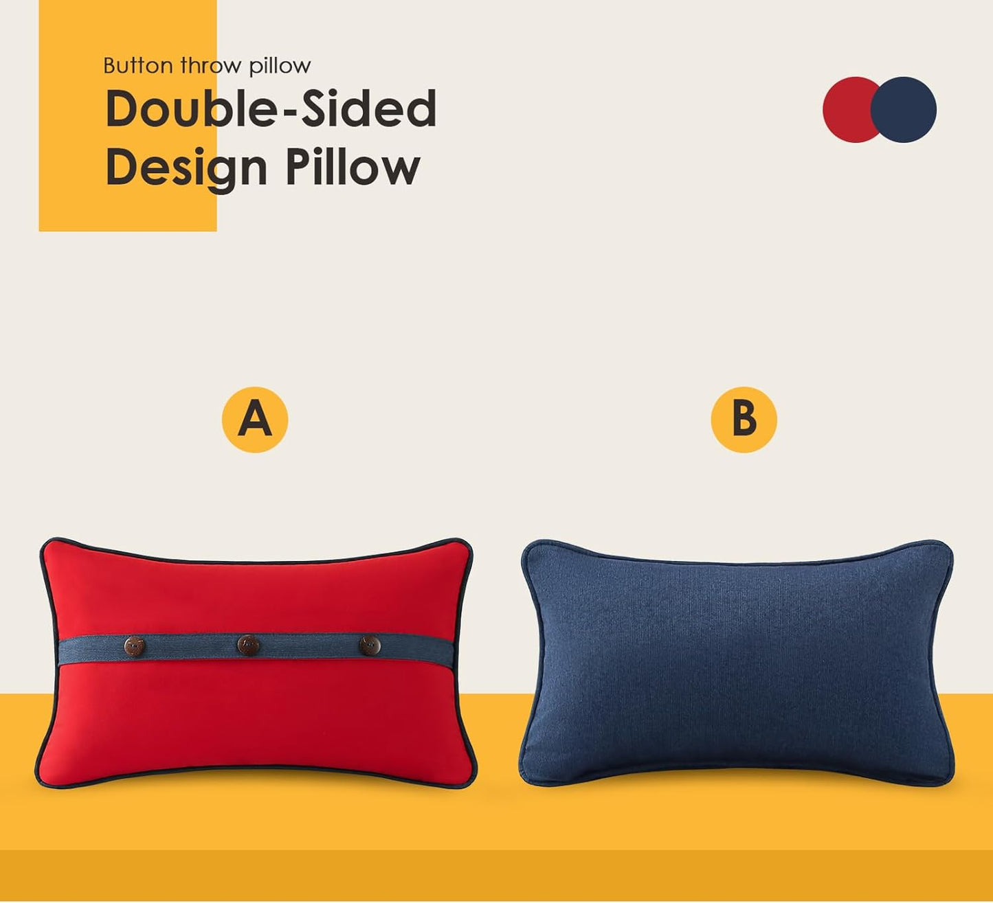 Outdoor Sunbrella Decorative Pillows with Triple Coconut Buttons Pack of 4, 20" X 12" Outdoor Pillow Set for Couch Bed Throw Patio Sofa, Canvas Logo Red/Specrtum Indigo