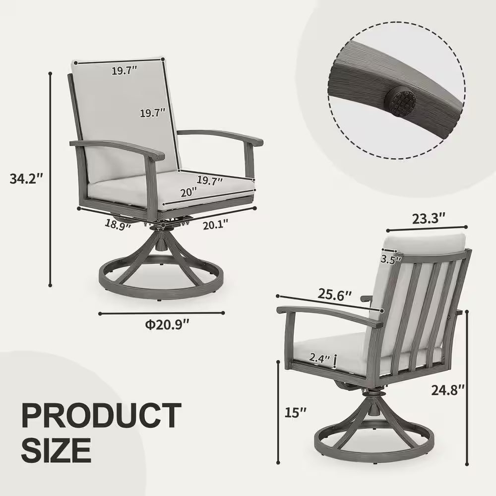 Alulux 9-Piece Aluminum Outdoor Dining Set with Swivel Rockers Chairs and Gray Cushions