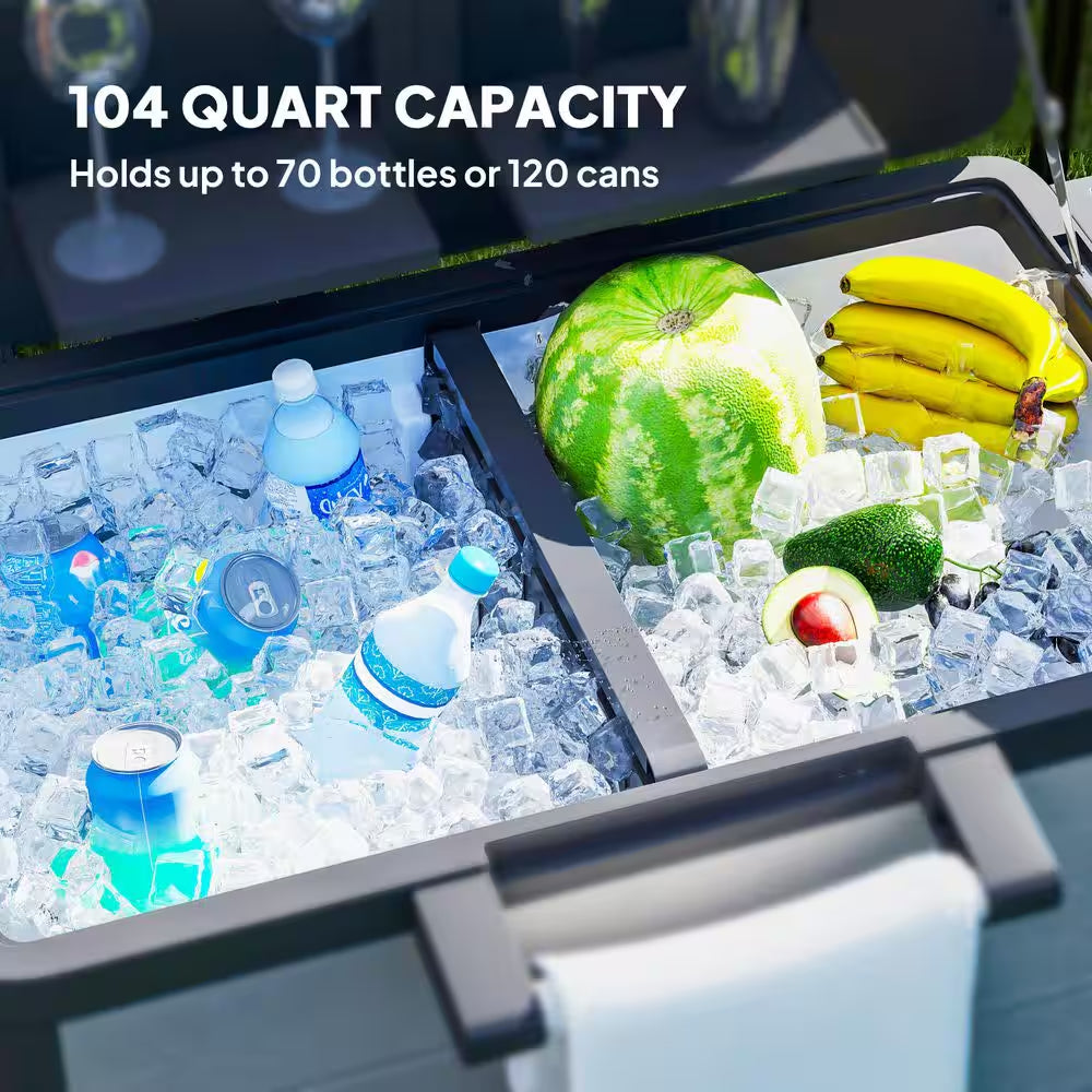 104 Qt. Large Capacity Patio Cooler Cart, Ice Chest with Bottle Opener and Shelves, Outdoor Beverage Bar Cart in Gray