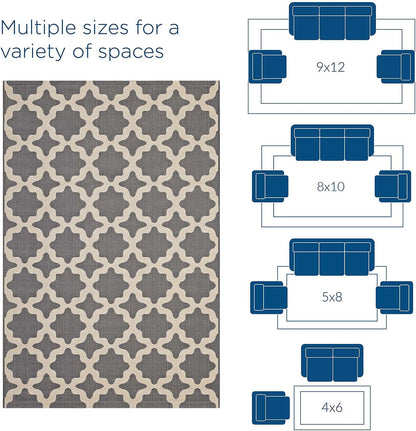 Cerelia Moroccan Trellis 9X12 Indoor and Outdoor Area Rug in Gray and Beige