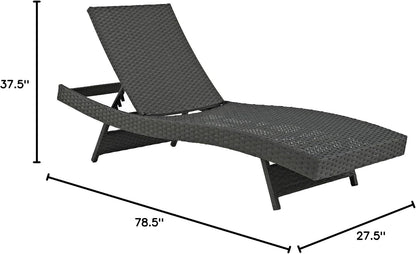 Sojourn Wicker Rattan Outdoor Patio Sunbrella Fabric Chaise Lounge in Antique Canvas Beige